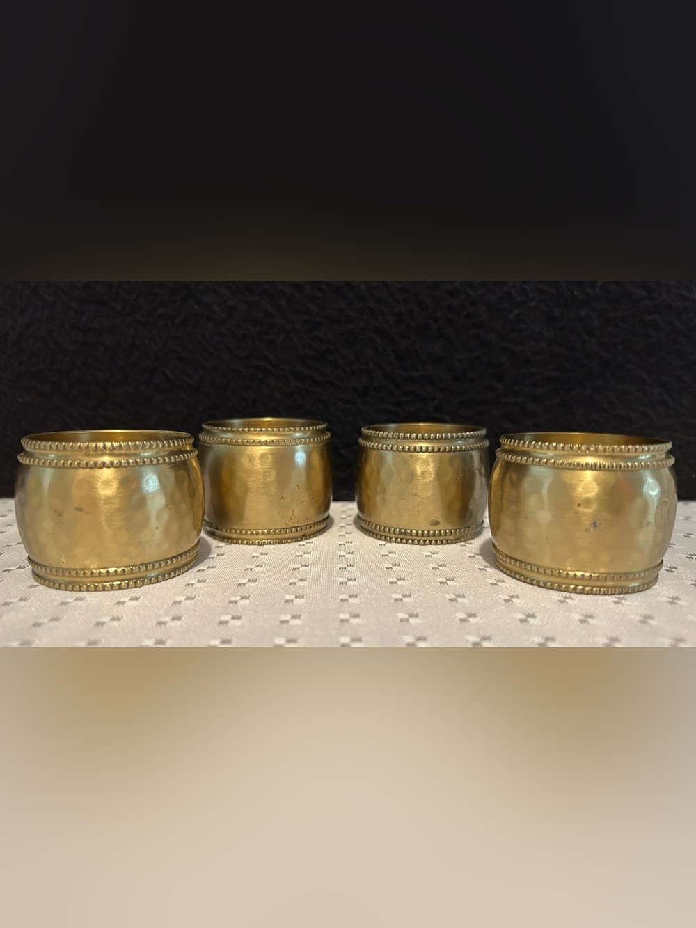 4 Hammered Brass Napkin Rings Vintage